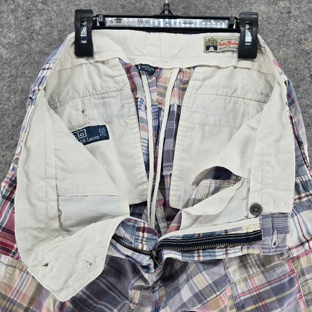 Polo Ralph Lauren Shorts Mens 34 Patchwork Plaid Authentic India Madras Cotton - Picture 6 of 10